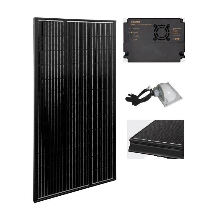 1 - KIT PANNELLO SOLARE FOTOVOLTAICO DA 140W CBE MEDIUM PLUS BLACK CAMPER BARCA BAITA